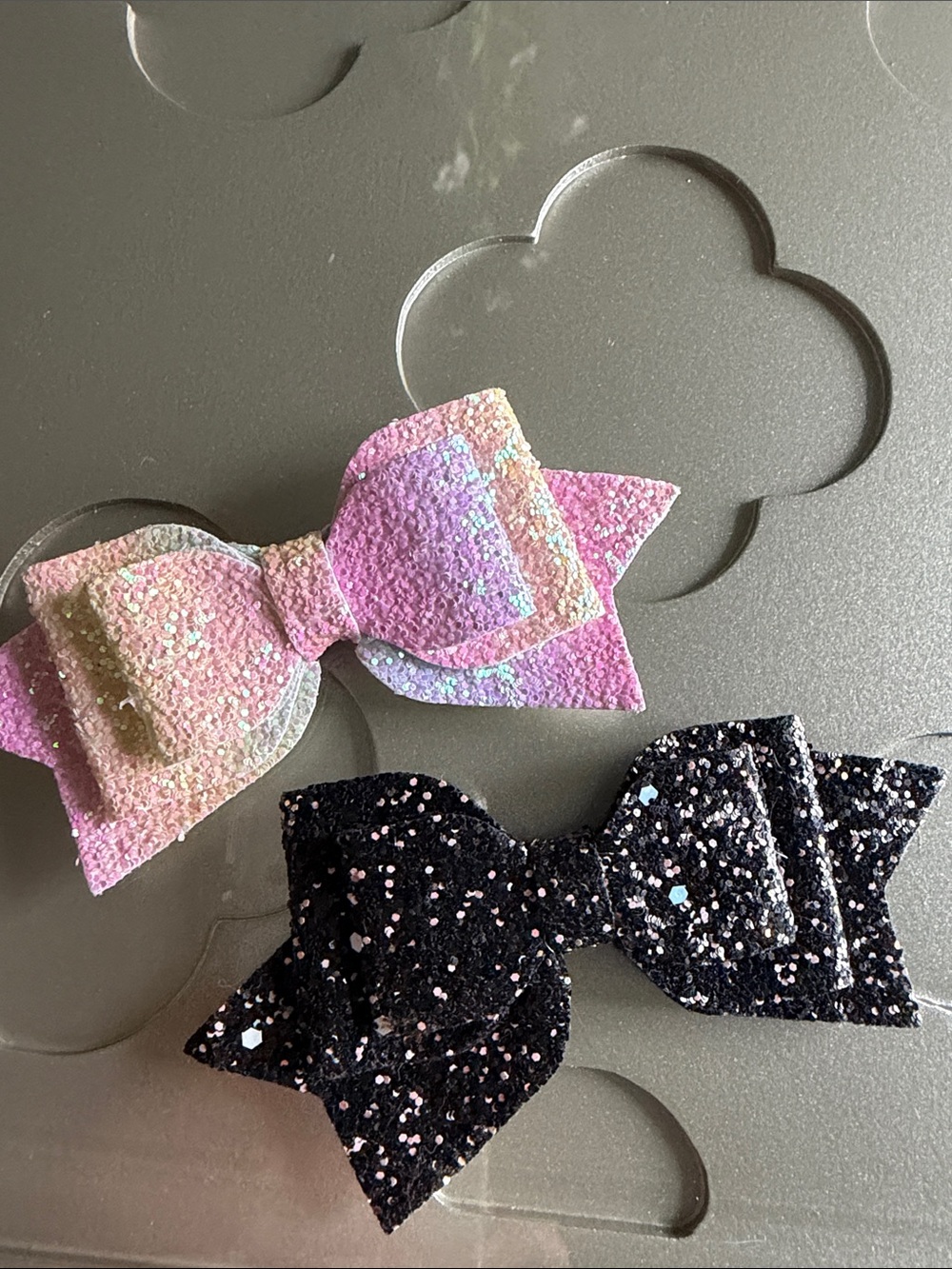 Set of 2 Glitter Bow Straw Toppers Black & Pastel Rainbow Tumbler Accessories